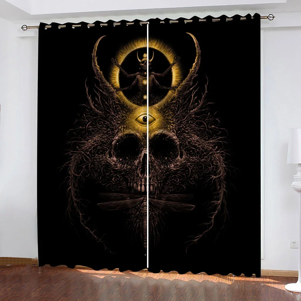 3D Octopus Sea Monster Skeleton Scary Black Two Drape Thin Window Curtains for Living Room Bedroom Decor 2 Pieces Free Shipping