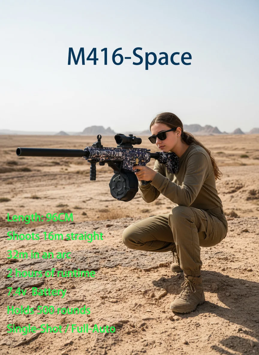 7,4 V, 500 Runden, automatische elektrische Gel-Ball-Blaster-Pistole, große Reichweite, Outdoor-Team-Kampfspielzeug für Jugendliche mit Sternenhimmel-Design