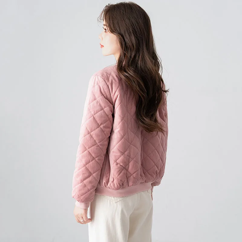 2025 New Women's Short Winter Quilted Jacket Ladies Single Breasted Cotton Padded Coat Korean Fashion Ultra Light Velvet Parkas
