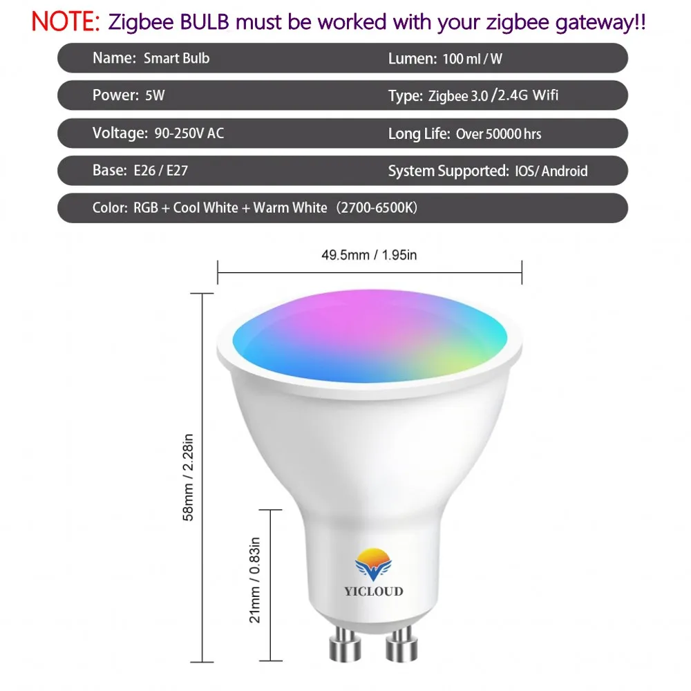 Tuya GU10 Zigbee LED Bulbs Wifi Smart LED Lamp RGB CW WW LED Light Bulb Works With Alexa Google Yandex Smartthings