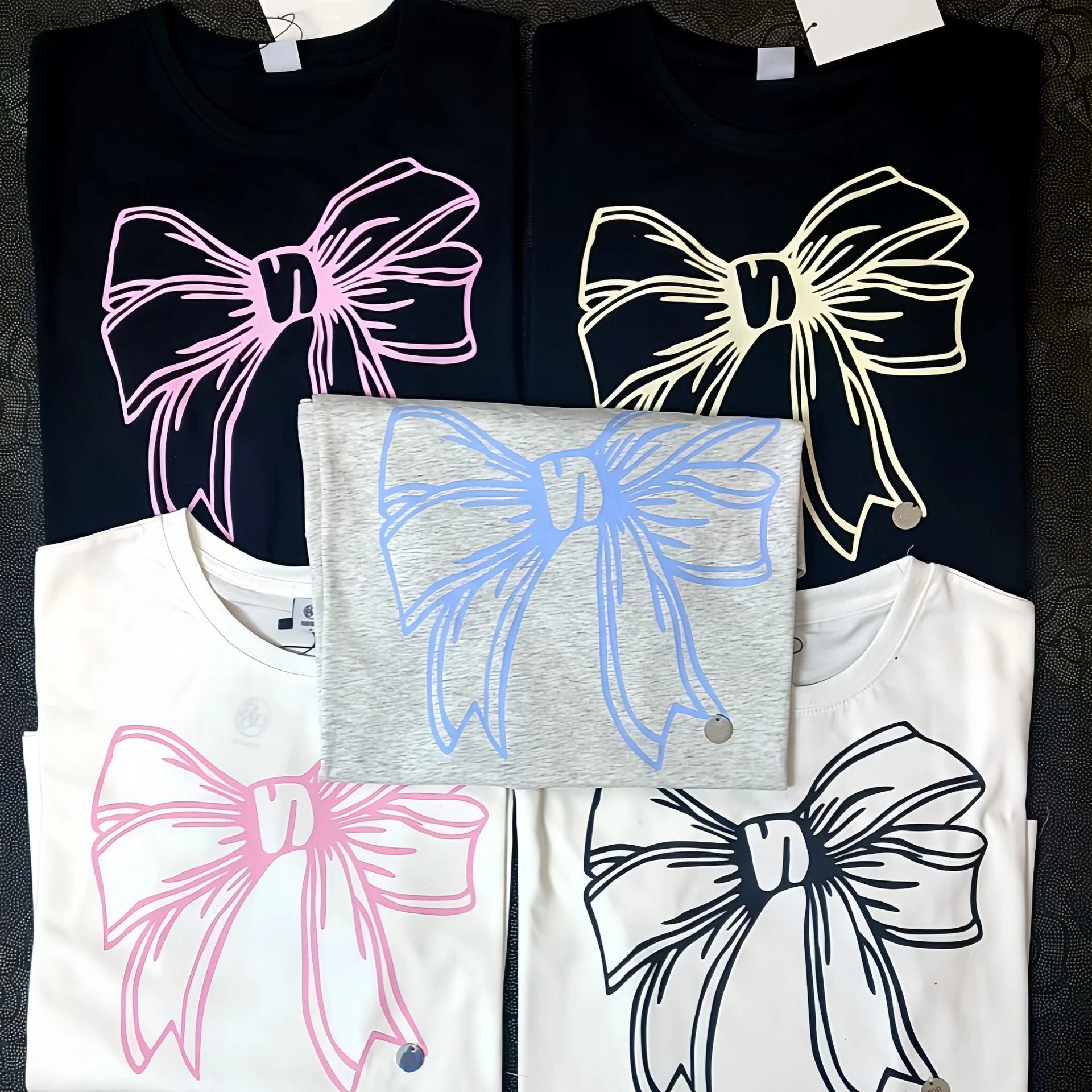 

Large Bow Print Cute Women T-shirts Short Sleeve O-neck Loose Sweet Summer Tees Cotton 2024 New Fashion Korean Chic Tops Woman