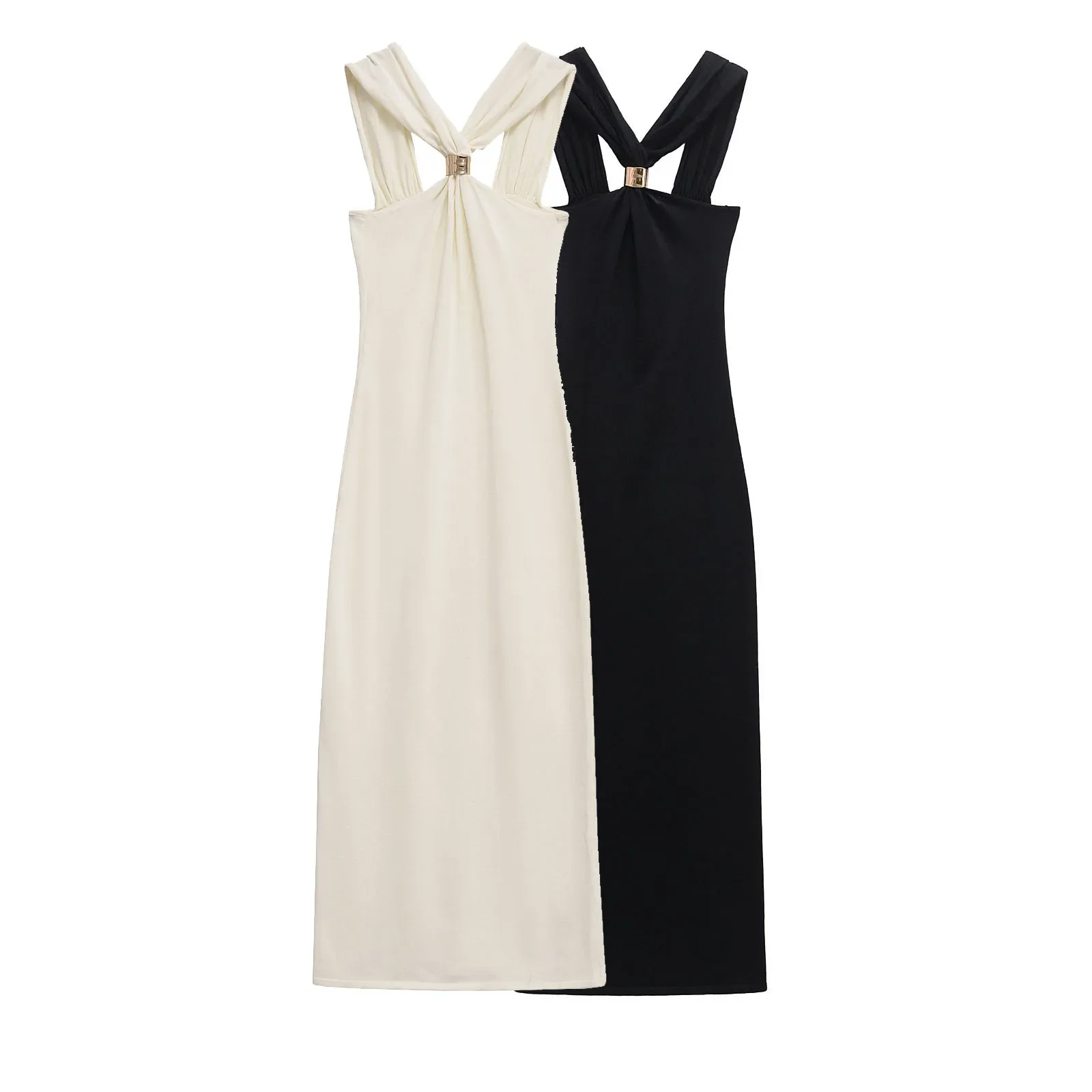 

Pop UNIZERA Women's Dress Fashion Gold Inlay Knitted Neck Hanging Collar Temperament Summer New Style Dress