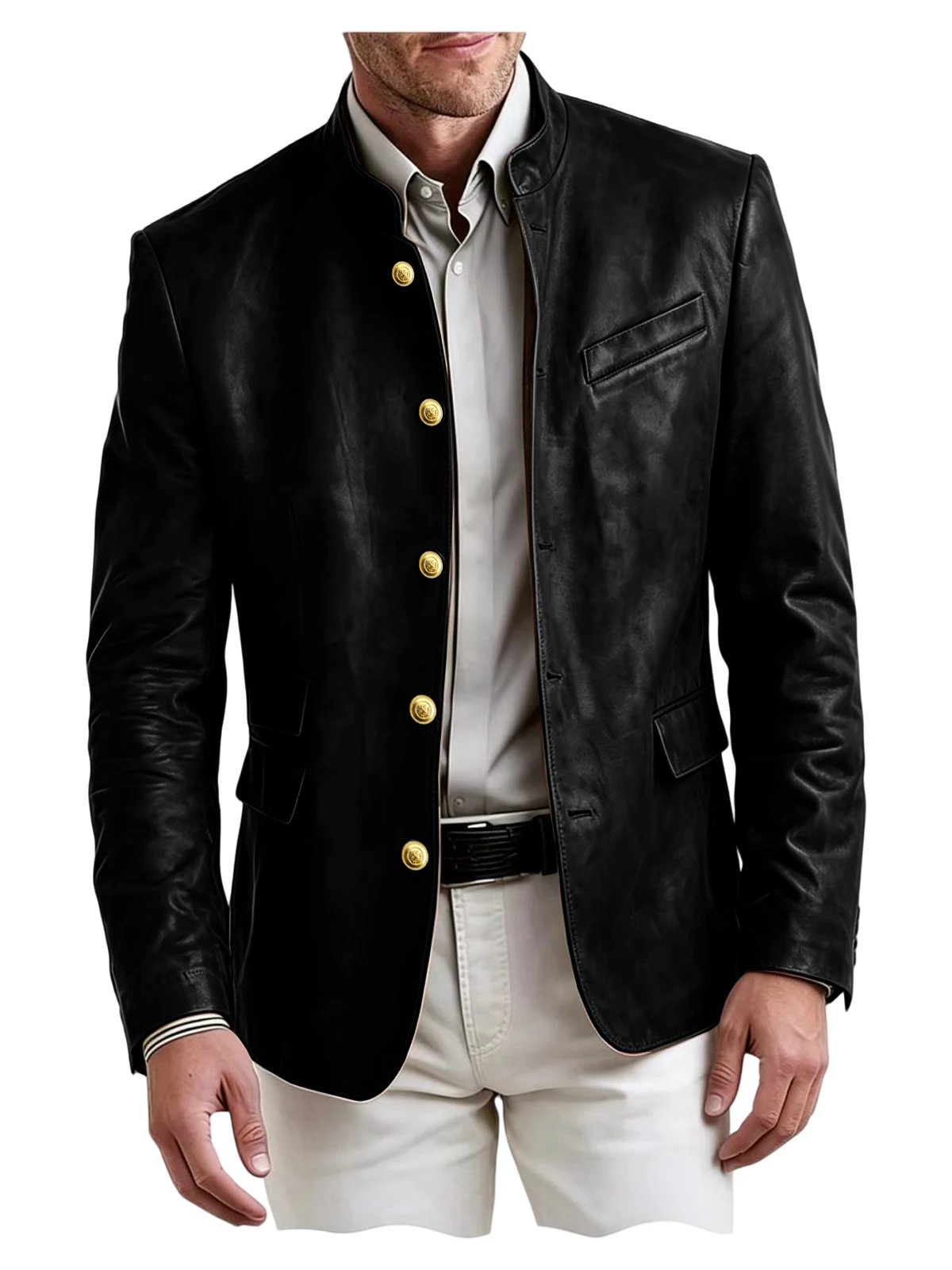 Veste en cuir pour homme, simple boutonnage, coupe ajustée, style décontracté et tendance, pour le s