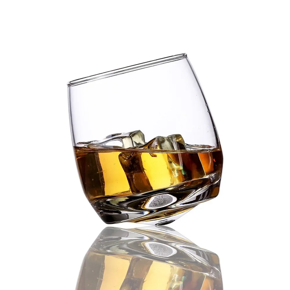 Contemporary and Contracted Creative Transparent Glass of Whiskey Wine Liquor Beer Rotating Liquor Cup Success