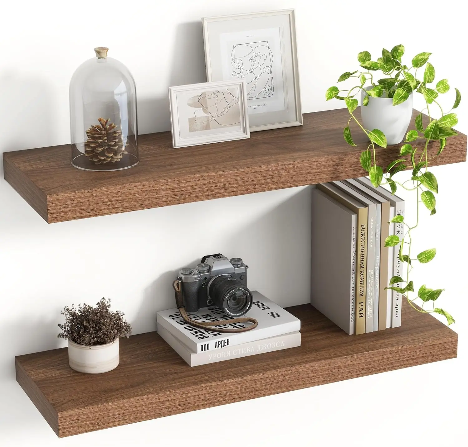 

24-дюймовые плавающие полки, 8-дюймовые глубокие настенные полки с невидимыми кронштейнами, набор из 2 штук, цвет орех.