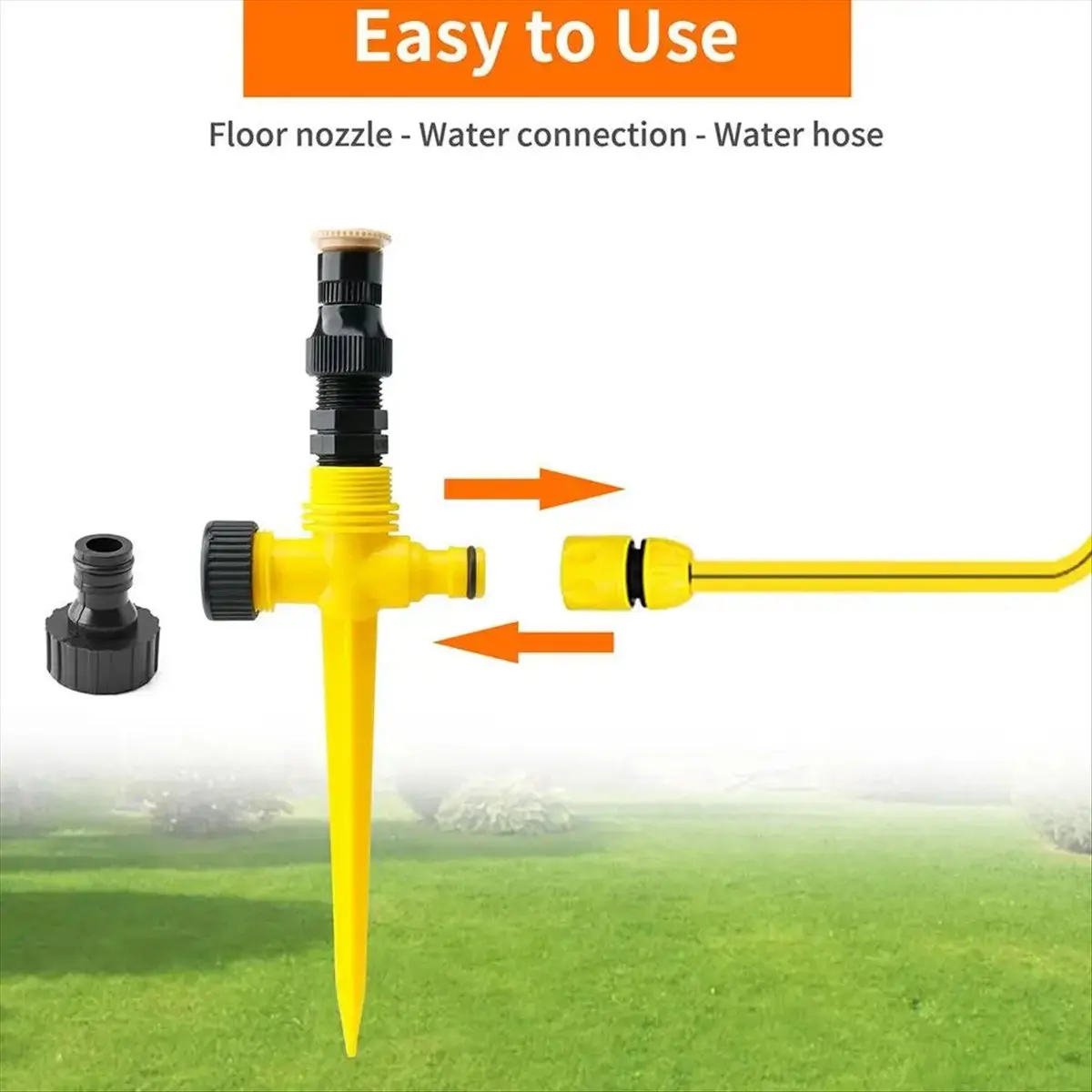 A24I Garden Sprinkler 360° Rotating Irrigation Watering System Lawn Farm Greenhouse Plant Watering Sprinkler Head Yellow