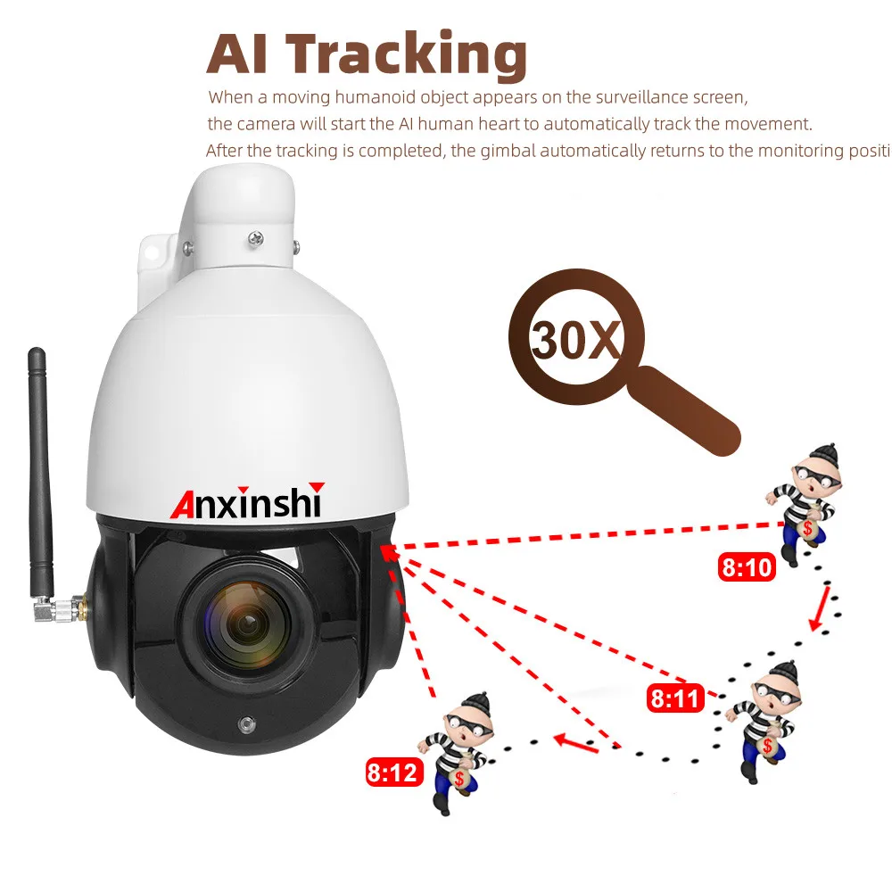 4K 8MP HD High Speed PTZ WiFI Camera with Human Auto Tracking 5MP 2MP Video Security IP Camera Two-way Audio Onvif P2P CamHi