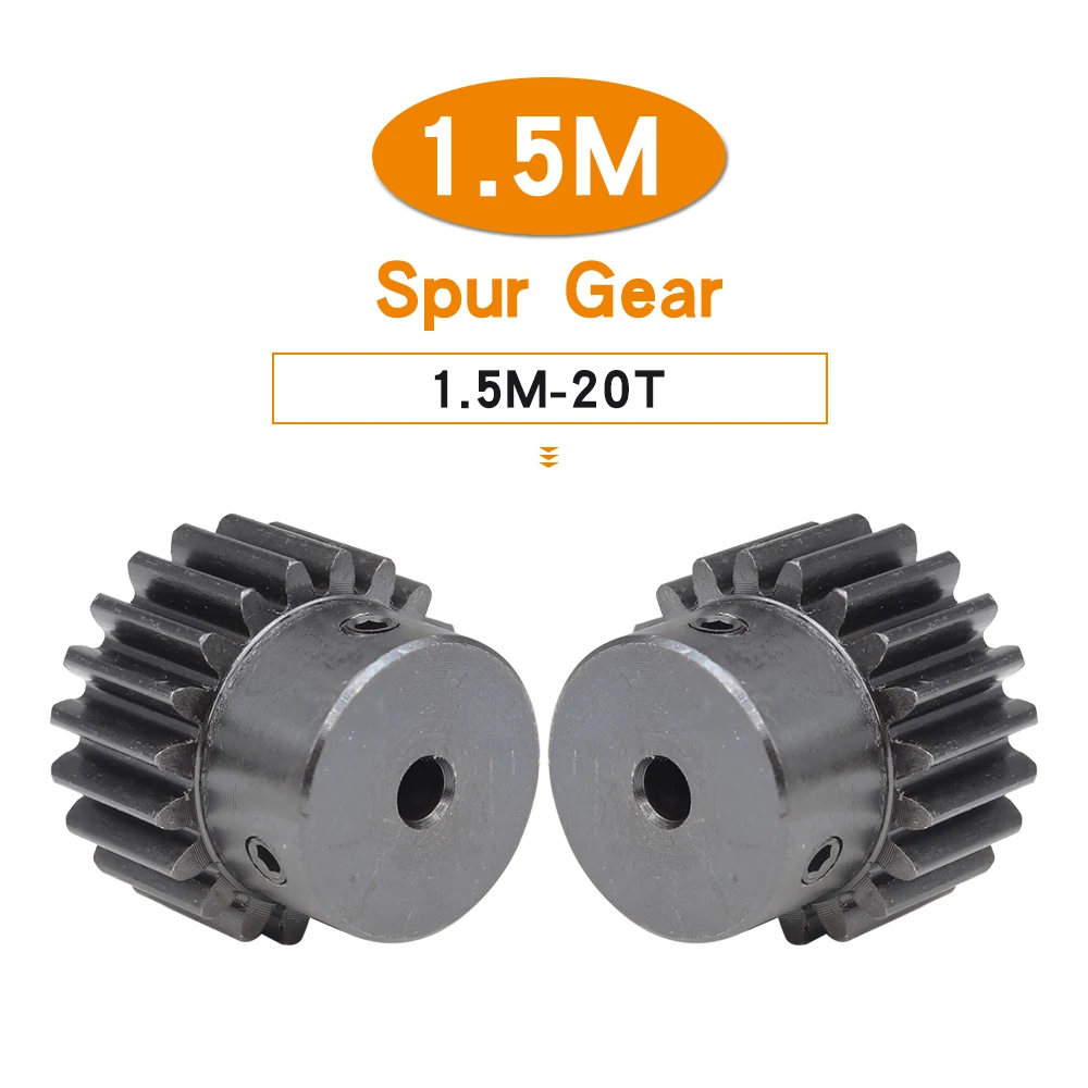 Spur Gear 1.5 Module-20T Blackening SC45#Carbon Steel  High Frequency Quenching Gear Bore Size 5/6/6.35/8/10/12/14/15 mm