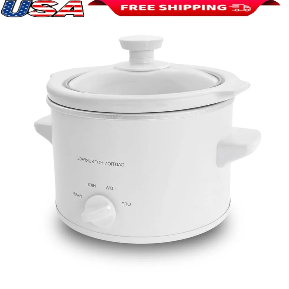 

1.5Qt Mini Slow Cooker with Removable Stoneware Pot Tempered Glass Lid Low High Keep Warm Settings Dips Soups Stews