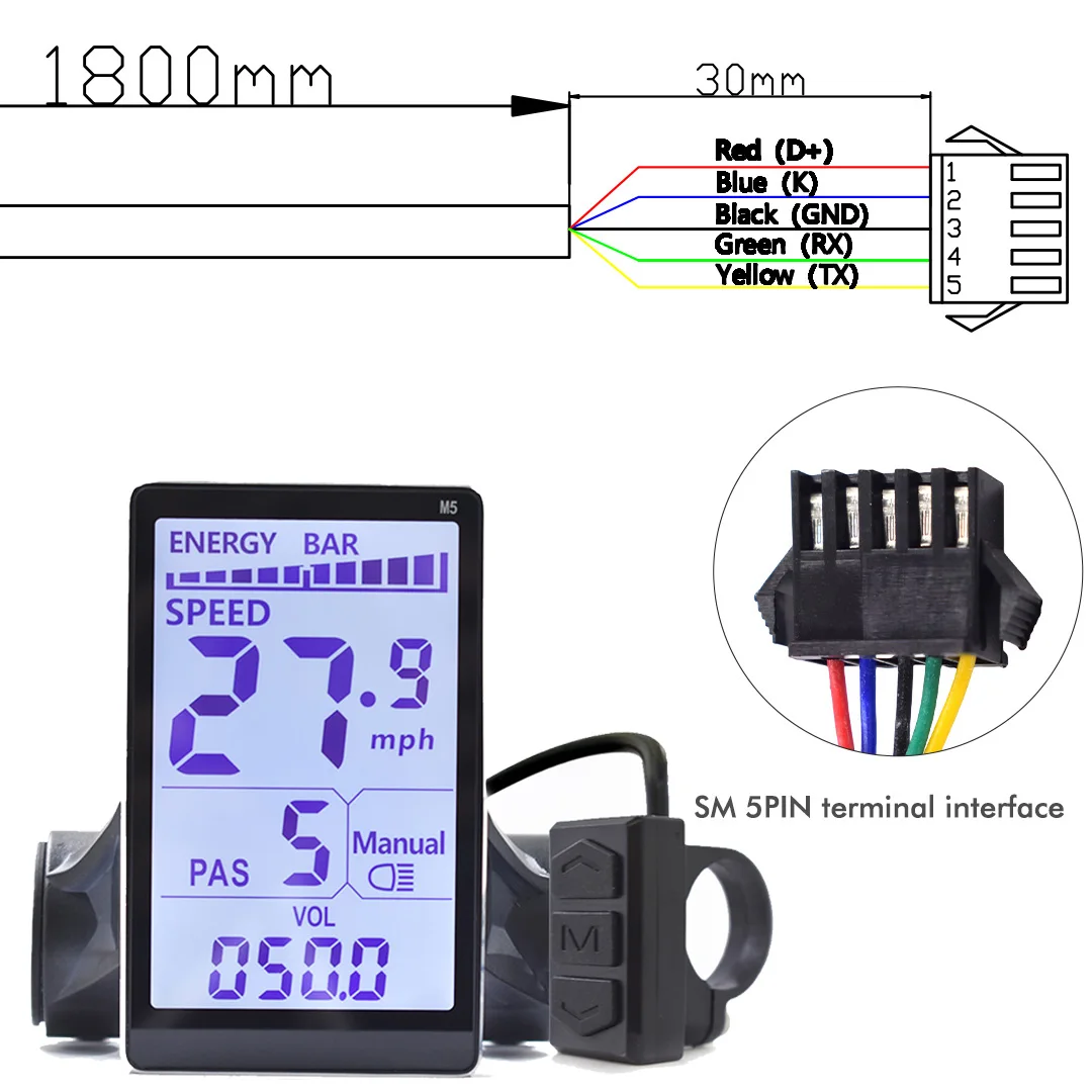UART2 M5 N2 24V 36V 48V Elektrische Fiets Bedrade Snelheidsmeter Display E Scooter LCD Panel Met USB UART Voor Mountain Elektrische Fiets