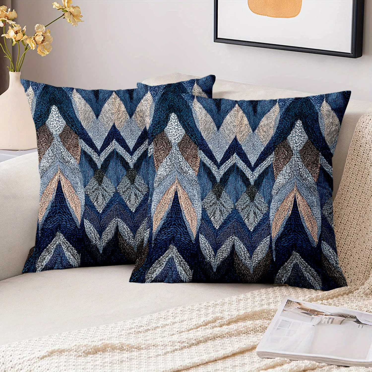 1 Pieces Chevron Leaf Boho Throw Pillow Covers Polyester sofa decorative cushion cov Headboard Pillow (Without Pillow Core）