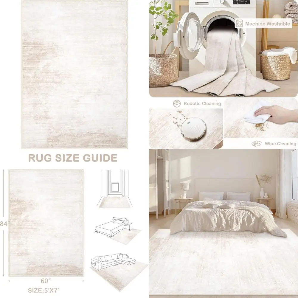 

Modern Abstract 5x7 Rug, Soft & Non-Slip, Stain Resistant Neutral Area Rug for Living Room, Bedroom, Kitchen, Dining Room, Nurse