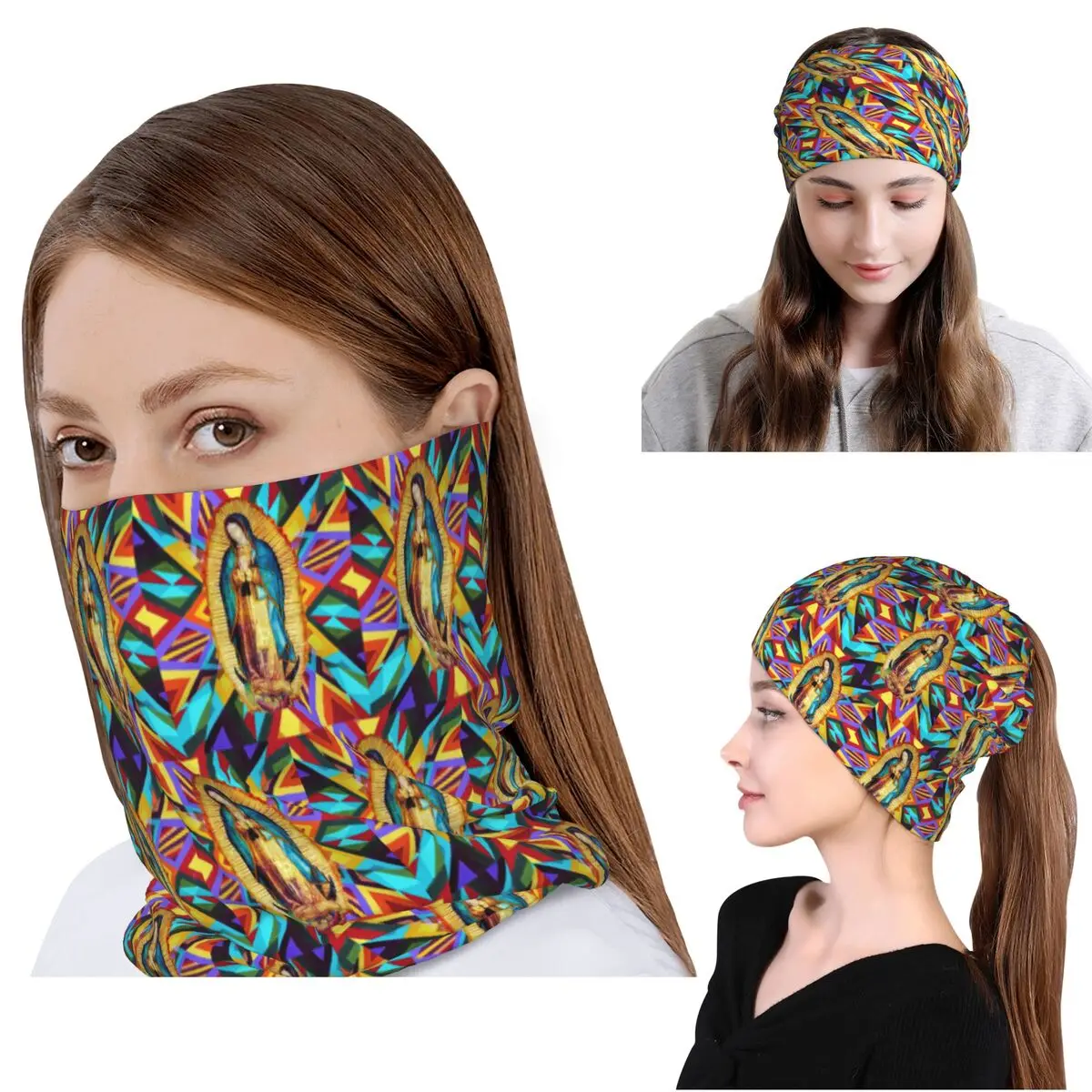 Our Lady Of Guadalupe Virgin Mary Mexican Bandana Neck Cover Mask Scarf Warm Headband Beanies Hat Unisex Adult Windproof