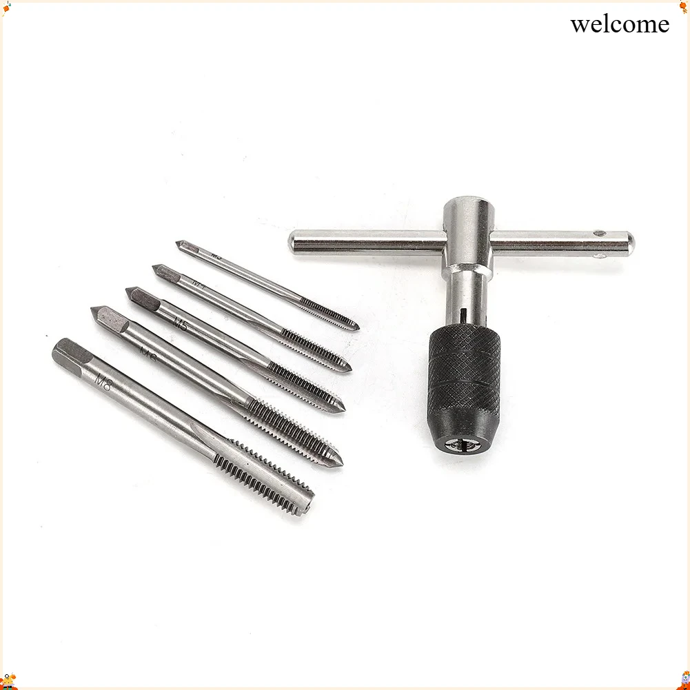 6PCS/Set Tap Drill Wrench Convenient 6pcs Metric Tap Drill Set with T Handle Ratchet Tap Wrench and Marked Dimensions
