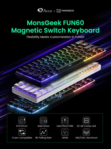 Akko MonsGeek FUN60 Mechanical Keyboard Magnetic Switch 60% Gaming Keyboards Rapid Trigger 0.01mm 8K ARGB HE/TMR Custom Keyboard