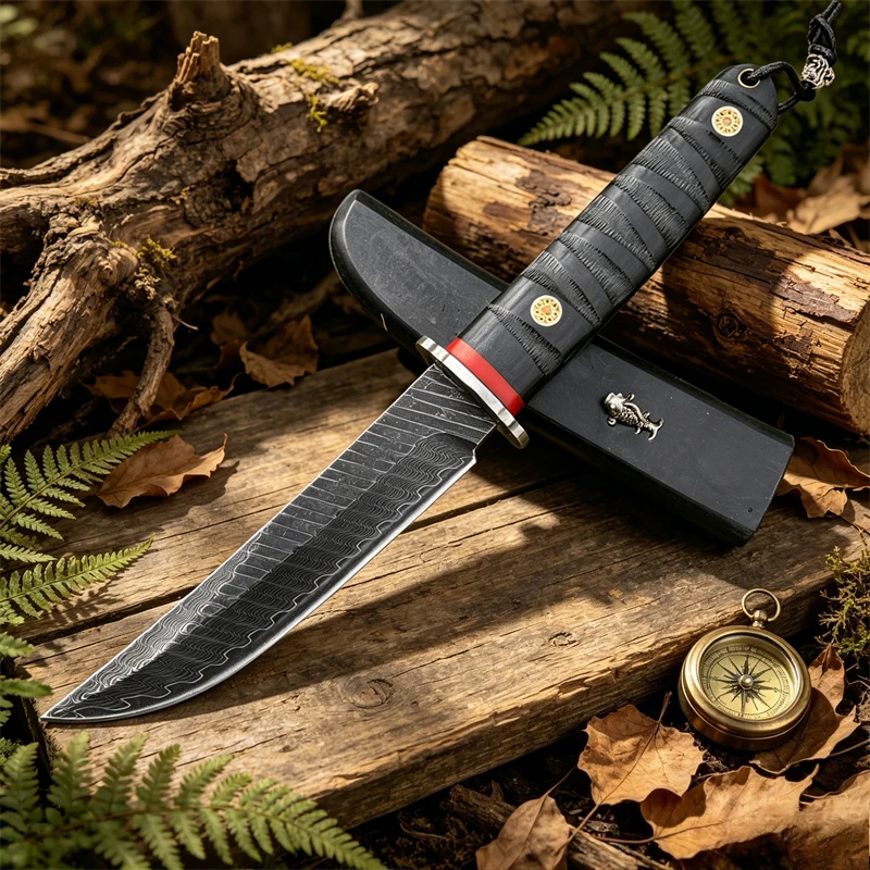 Edc Pocket Carry Fixed Blade - High Hardness VG10 Damascus Blade Ebony