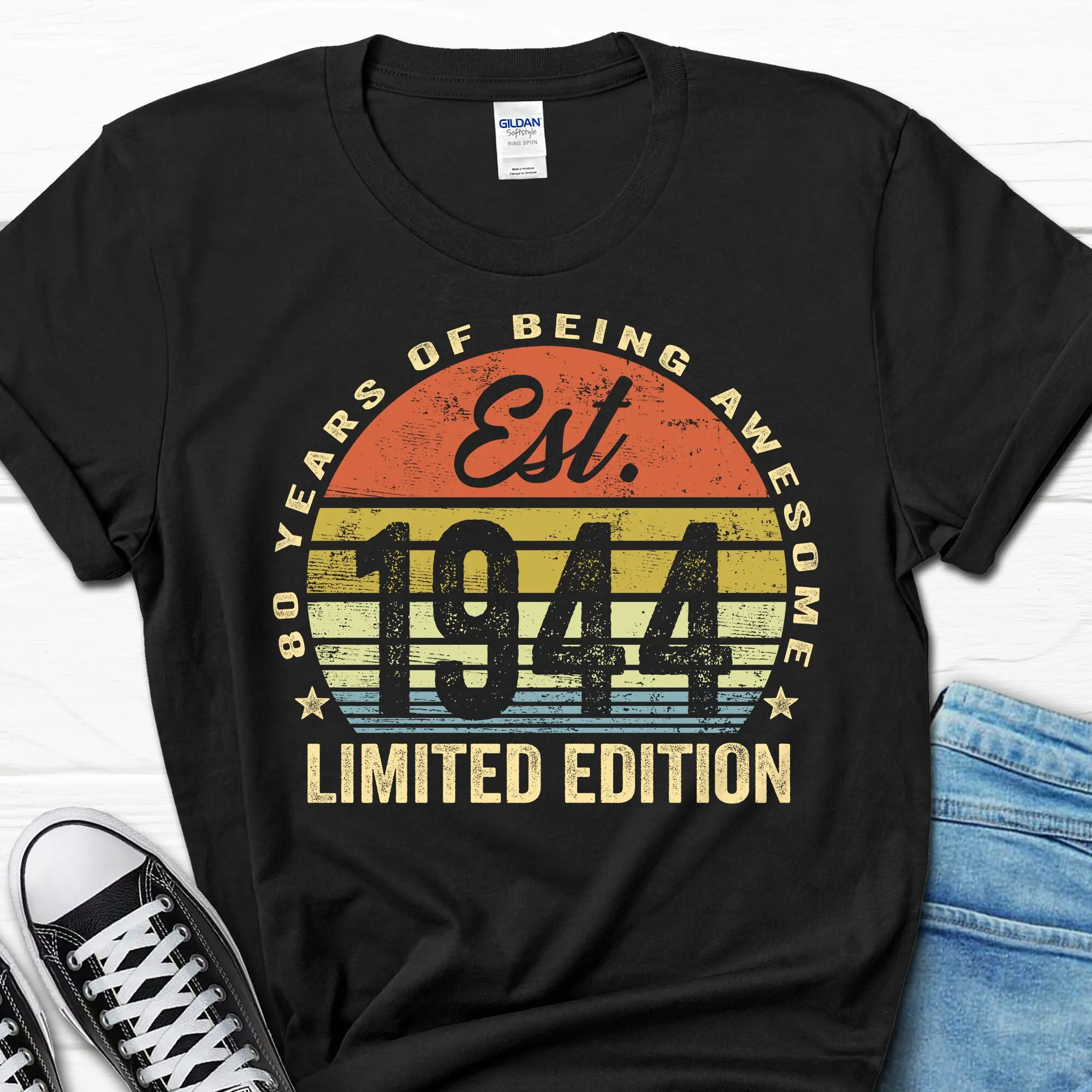 

80 Years of Being Awesome Est 1944 Limited Edition T Shirt 80th Birthday Turning s for Men and 's