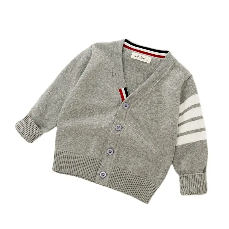 New Children\'s Spring Autumn Striped Knit Sweater Long Sleeve Boys Girls pure cotton V-Neck Cardigan Sweaters Kids coat 0-7Y