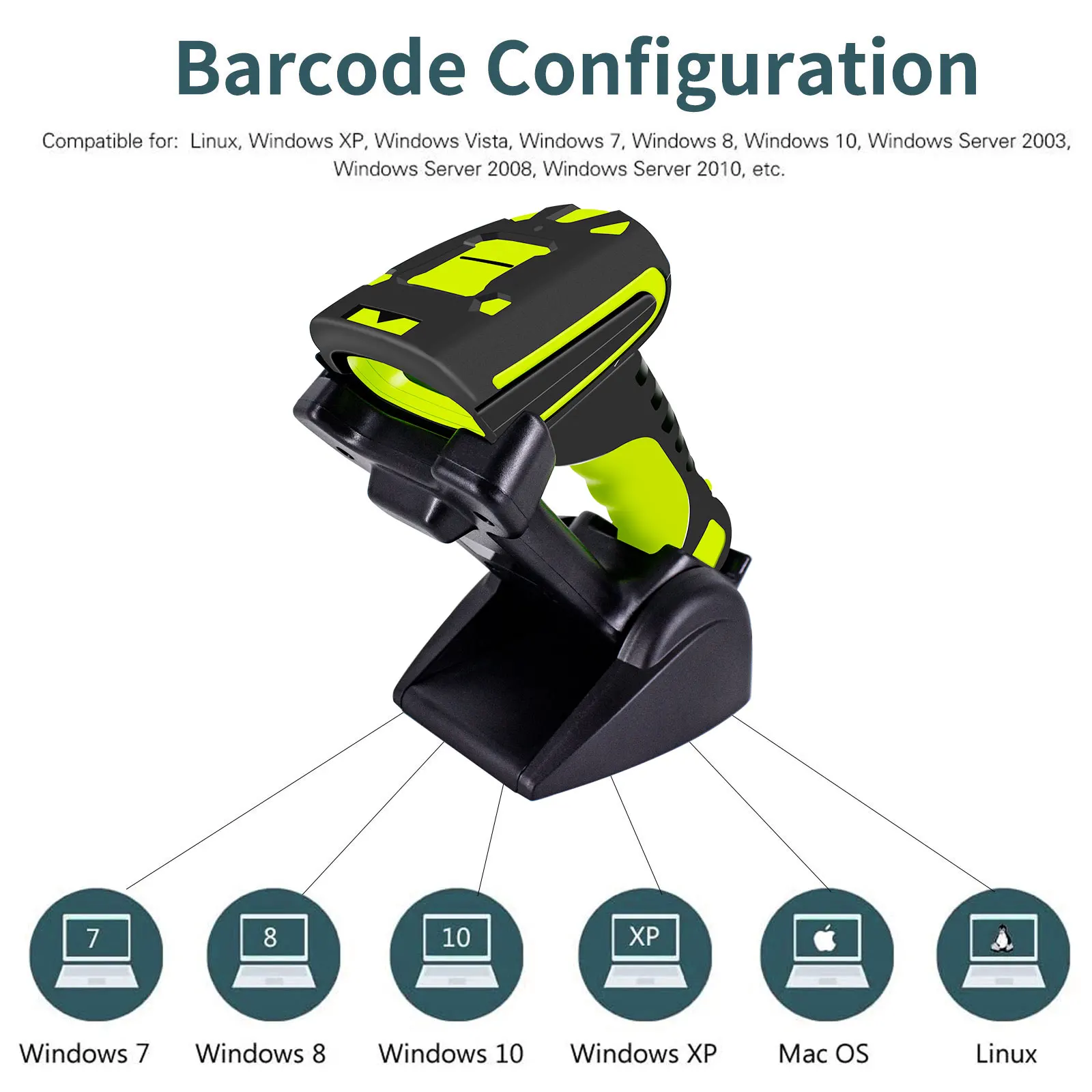 1D/2D 433MHz Wireless Bluetooth Industrial Handsfree Barcode Scanner 2625 Feet Transmission Distance with Cordless Charge Base