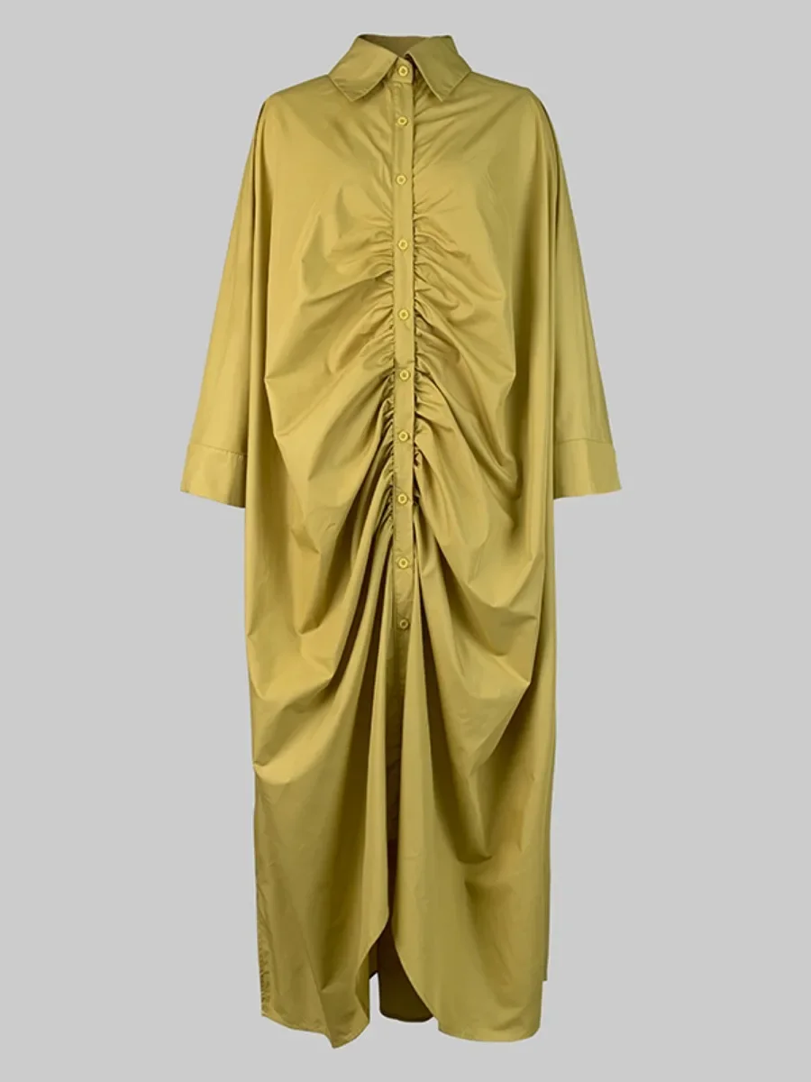 Missuoo Women's Loose Fit Ankle-Length Shirt Dress Solid Color Lapel Collar Long Sleeves Buttoned Maxi Dress Casual Dresses