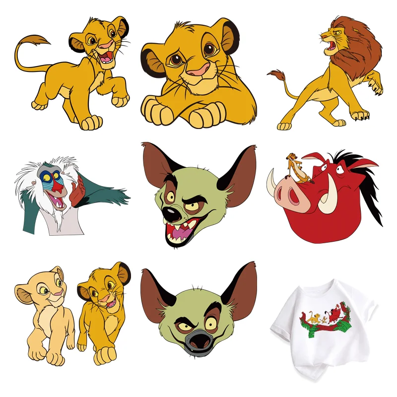 Transferencias termoadhesivas de la película animada El Rey León para ropa, parches termoadhesivos para ropa, rayas para vaqueros, pegatinas de vinilo