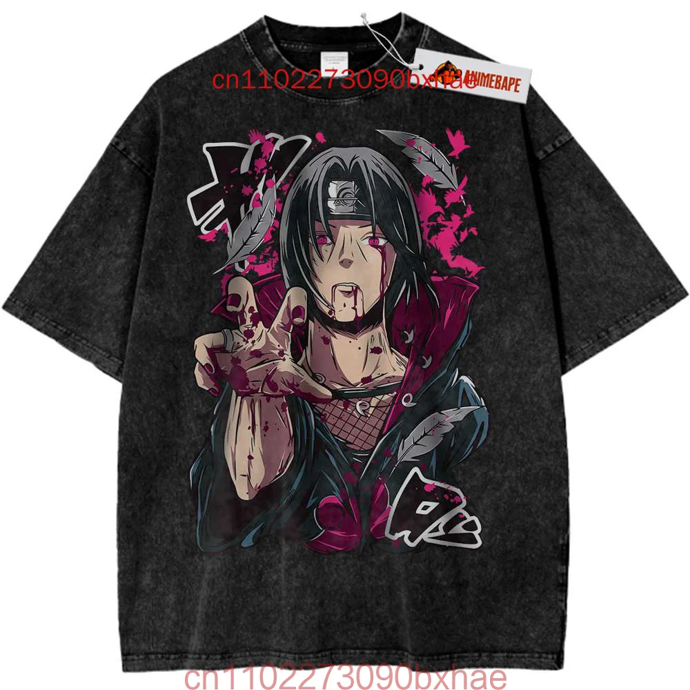 جديد انمي ياباني ناروتو تي شيرت ريترو طباعة قصيرة الأكمام المحملة غسلها قطنية عالية الجودة للرجال النساء ناروتو Itachi Uchiha تي شيرت