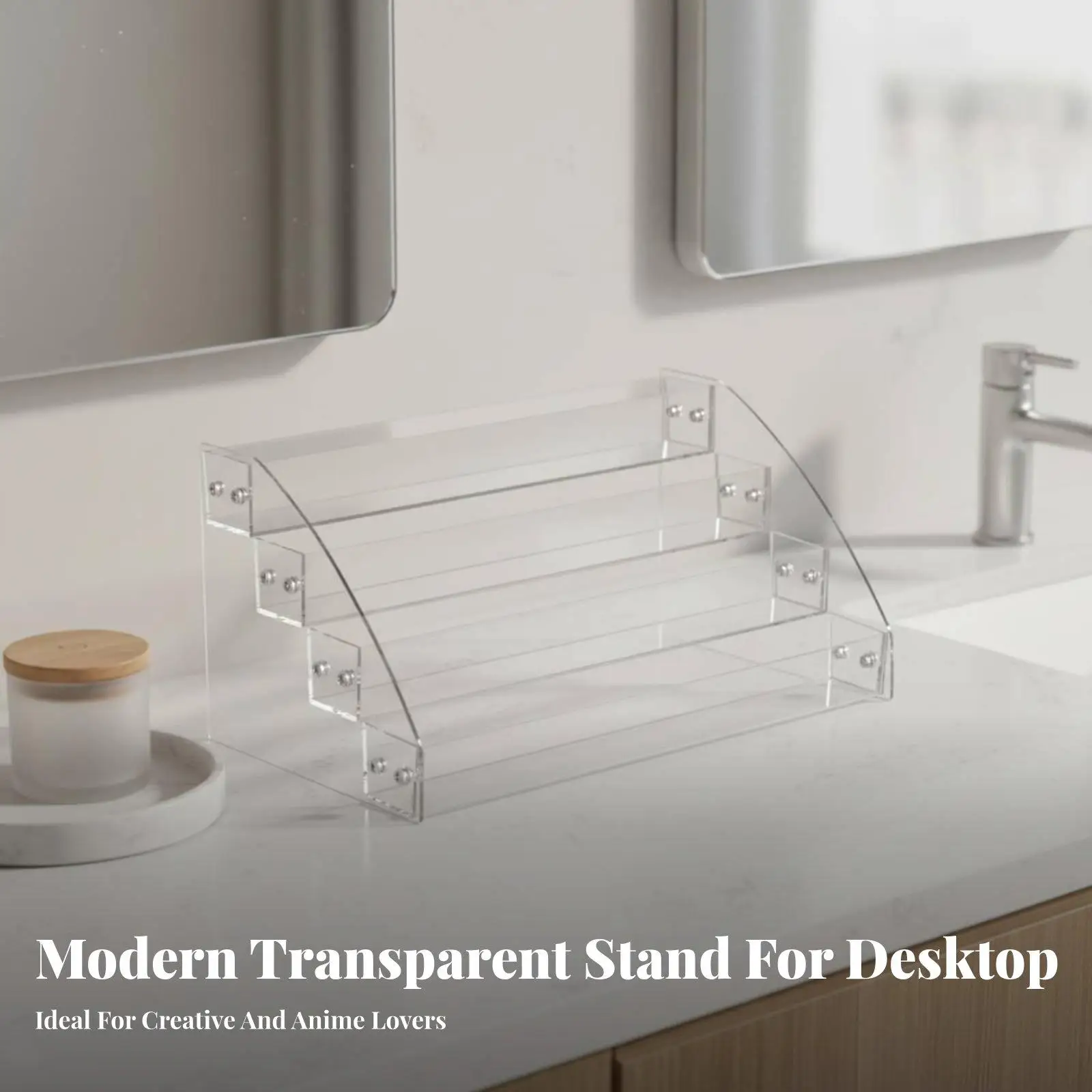 Crystal Clear Display Shelf Stand for Desktop Organizer Acrylic Tiered Riser for Collectibles Cosmetics Office Supplies Showcase