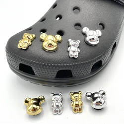 4Pcs New Original Fashion Golden Silver Badges Shoe Pins DIY Parts Cute Cartoon Bear Shoe Charm Decorations For Clogs Accessory