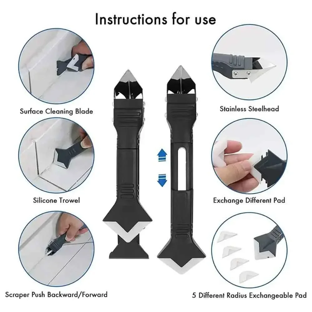 5 in 1 Silicone Scraper Sealant Smooth Remover Tools Set Caulking Finisher Smooth Grout Kit Floor Mould Removal Hand Tools Set