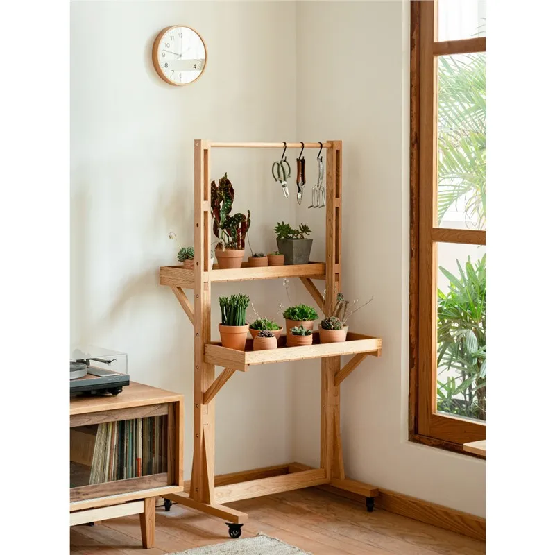 

Flower stand Shelf Balcony Living room Solid wood floor-to-ceiling succulent green plant flower pot shelf