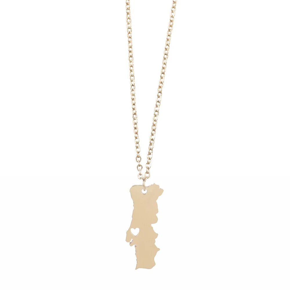 Stainless Steel Portugal Country Map Fashion Pendant Necklace Jewelry Gift For Him With Chain view 6