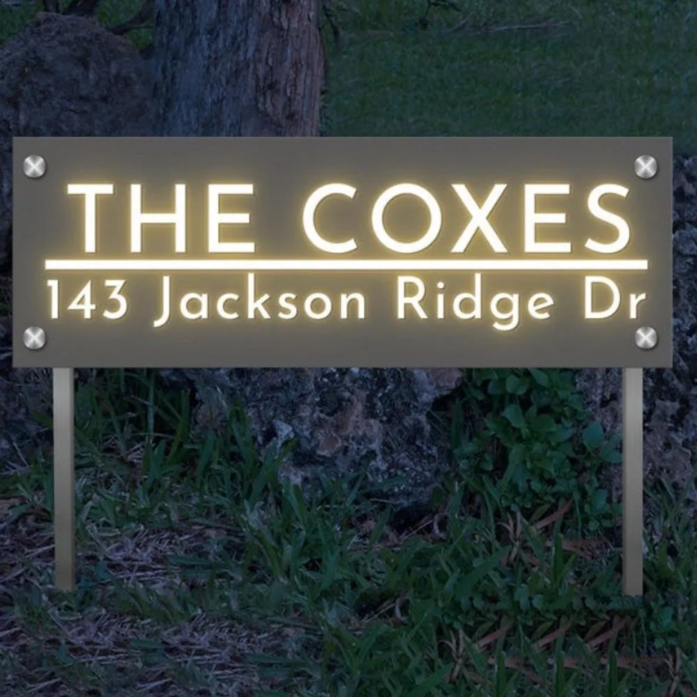 Solar Yard Address Sign with Stakes Lighted Address Sign Lawn House Numbers