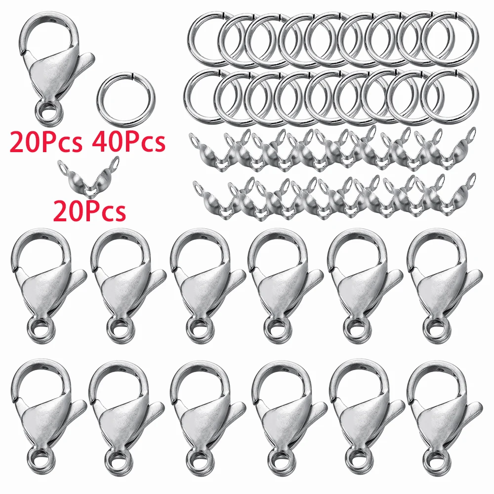 80Pcs/Set Stainless Steel Lobster Clasps Jump Rings Connectors