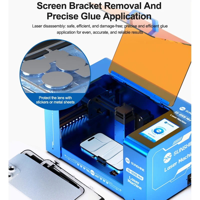 SUNSHINE SS-890B Mini-laserschermverwijderingsmachine kan achterglas, beugels en andere componenten verwijderen in verschillende kleuren