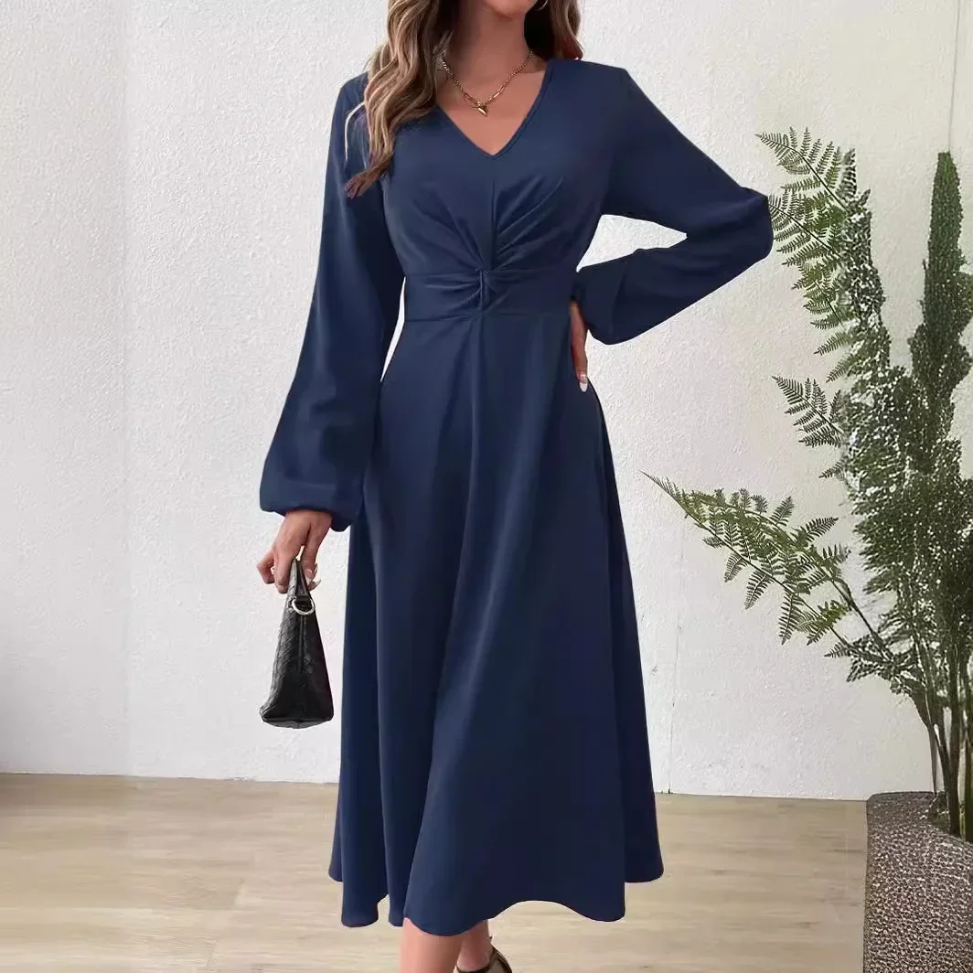 Vestidos de maternidad vestido mujeres embarazadas otoño cuello pico Color sólido vestido elegante Antern manga larga caliente mamífero falda ajustada