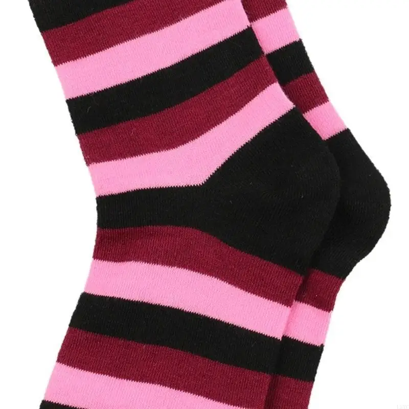 L5YC kontrastowe kolorowe paski poliestrowe podkolanówki dla kobiet i mężczyzn długie podkolanówki na akcesoria do kostiumów na