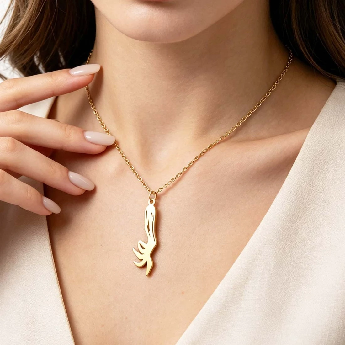 Stainless Steel Hand Gesture Pendant Necklace Abstract Palm Choker Chain Women Fashion Daily Jewelry Gift Birthday Jewelry