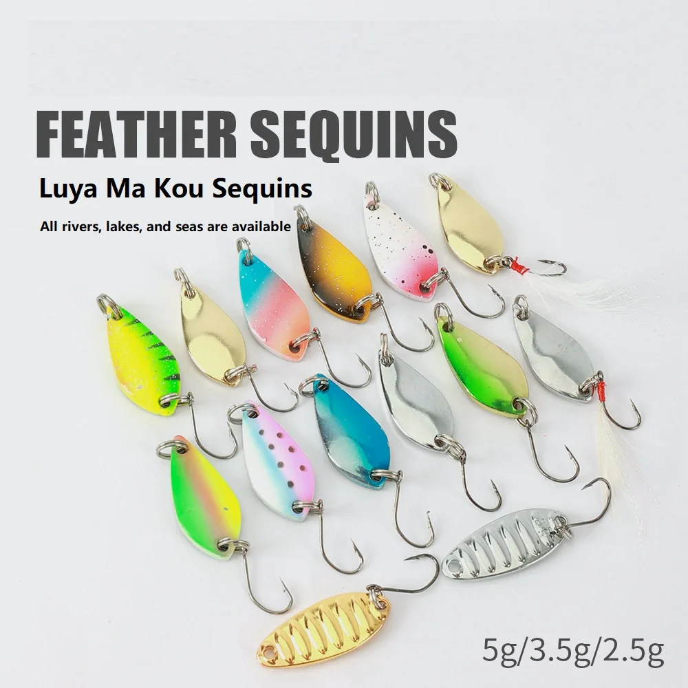 Metal Spinner Colher Fishing Lure, Pequenas lantejoulas artificiais, Noise Single Hook, Isca dura, Truta Carpa Isca, Cor, 2.5g, 3.5g, 5g, 1Pc