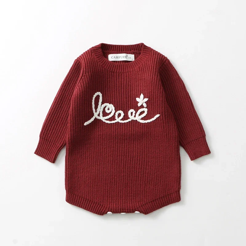 ربيع جديد 2026 0-24 متر طفل رضيع الفتيان الفتيات محبوك رومبير بأكمام طويلة التطريز الرضع طفل محبوك بذلة