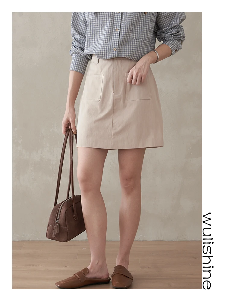 

Ele High Waist A-Line Skirt with Front Patch ket Design Slimming Flattering ort Length Bodycon Skirt S84