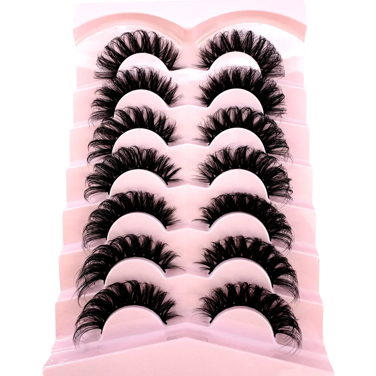 AMSDCN 7 Pairs Natural False Lashes DD Curl Russian Lashes 3D Mink Eyelashes Reusable Fluffy Russian Strip Lashes Eyelashes