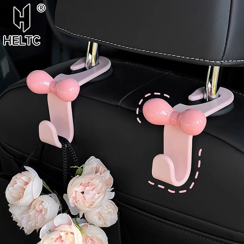 Pink Girly Car Seat Back Hooks With Bows - Seamless Interior Storage