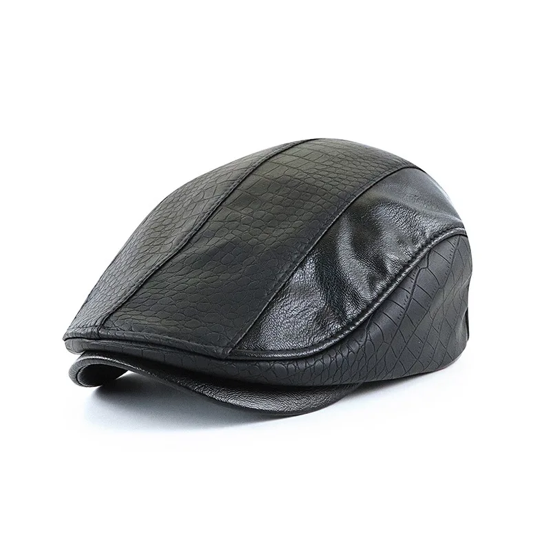 

Spring, Autumn And Winter Fashion Retro Pu Leather Peaked Cap Artistic Stitching Middle-aged And Elderly Advance Hats