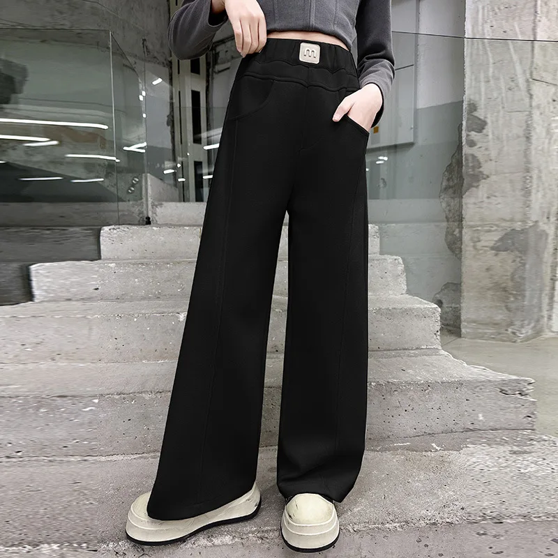 

Junior Girl Sport Pant Autumn Letter Printed Elastic Waist Teenager Girls Wide Leg Pant Pocket Comfortable Children Girls Pant