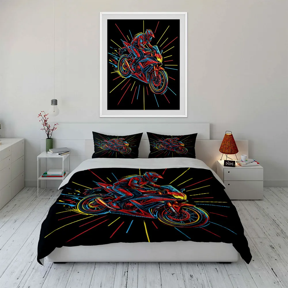 Dynamic Rider with Vibrant Streaks Duvet Cover Set with 3D Printing Design Soft Polyester Bedding Set All-Season Comfort