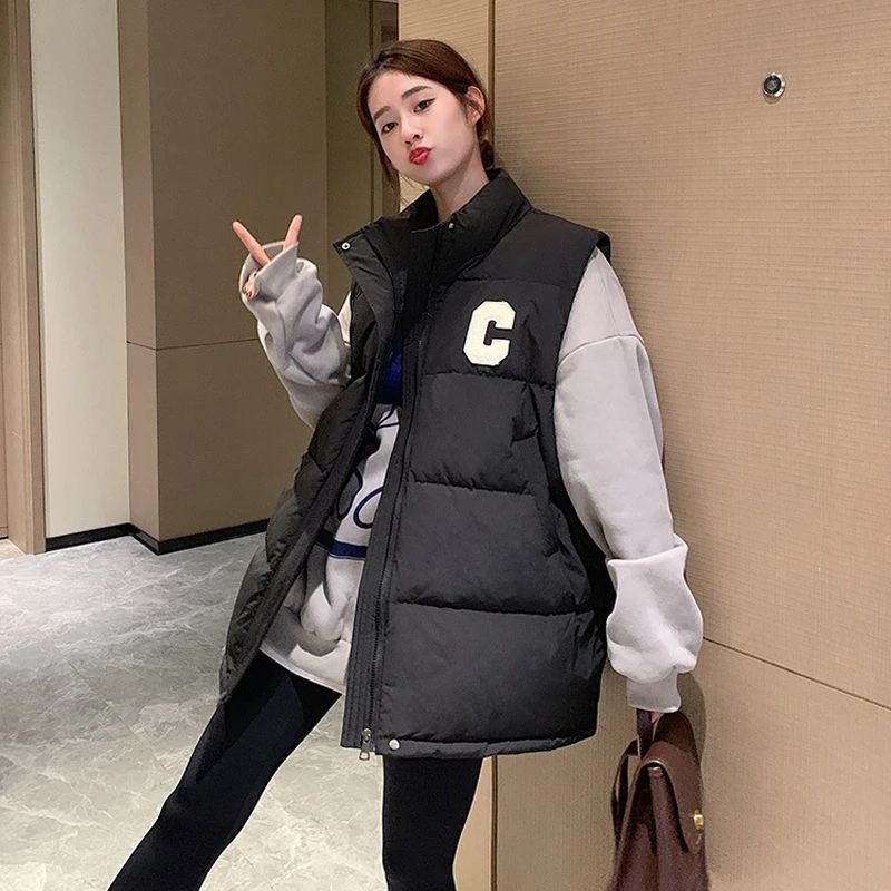 

Women's 2026 New Fashion Cotton Padded Vest Casual Oversized Academic Style Zip Up Waistcoat Outerwear for Autumn Winter
