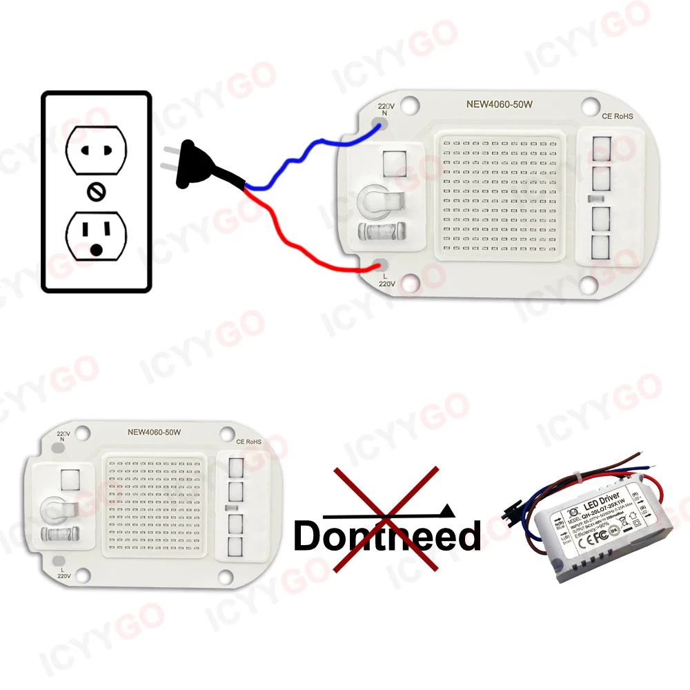 Imagem -02 - Diodo Cob uv 50w Ac220v Chip de Lâmpada 395nm sem Driver para Esterilização de Cura uv Luz Preta Chip de Led 220v Módulo Cob