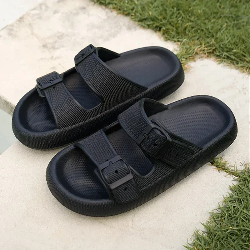 Women Summer Adjustable Sandals Bathroom Home Slippers Outdoor Beach Slides Cloud Casual Soft Flip Flops Non Slip Men Male House