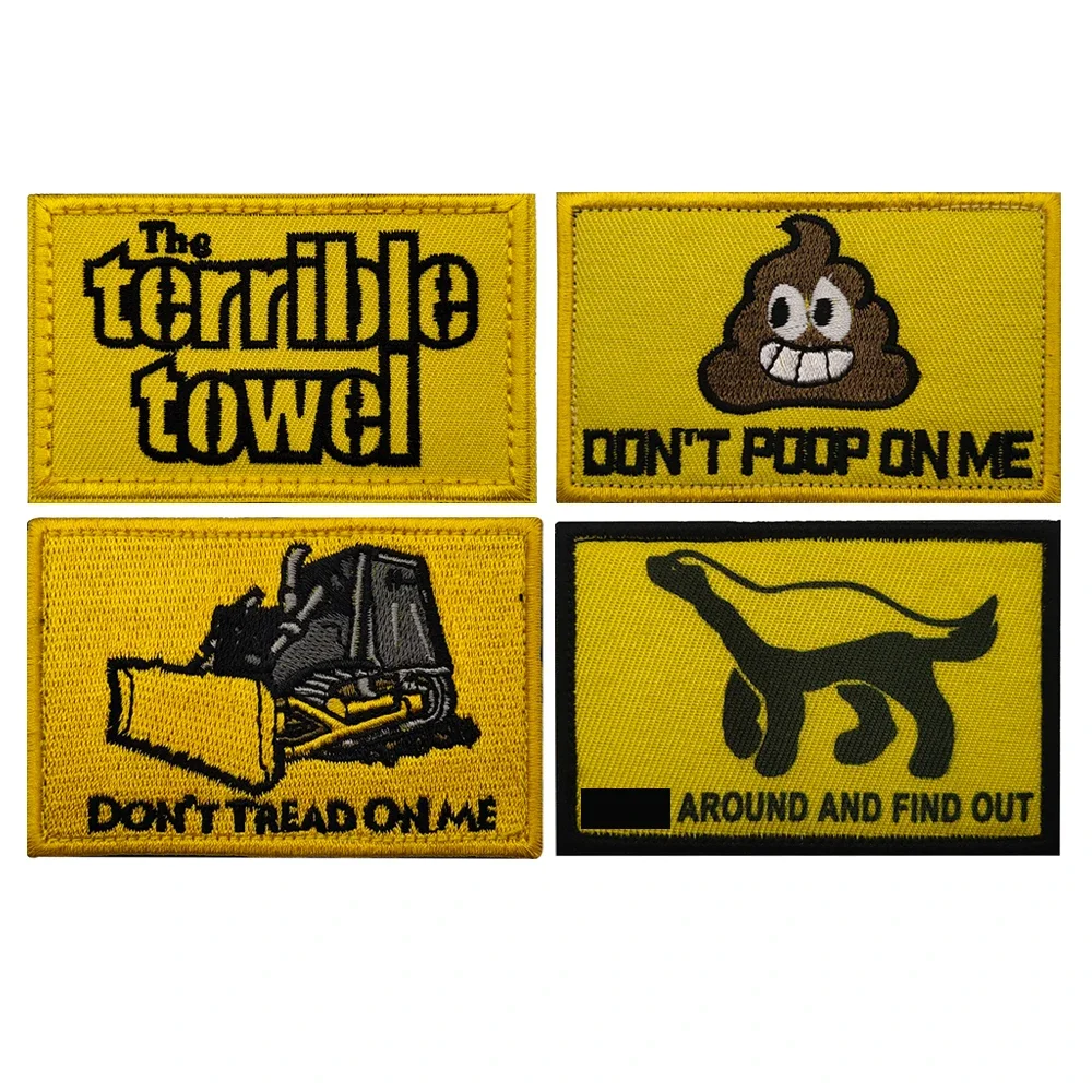 The Terrible Towel Embrodiery Funny New Style Letter Serious Yellow Color Interesting Fabric Patch For Cloth Stick Patch