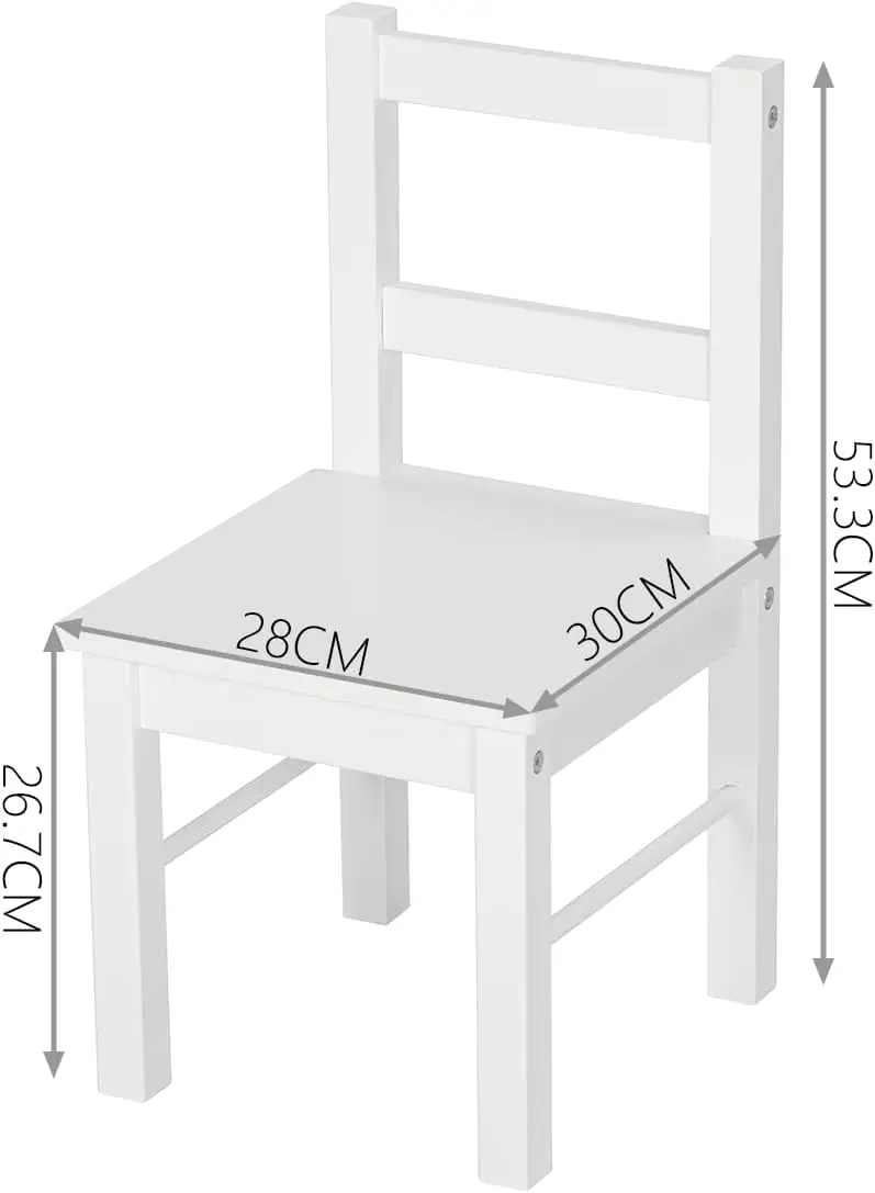 어린이용 나무 의자 2개 세트, 흰색, 놀이방 또는 활동용, 3-8세